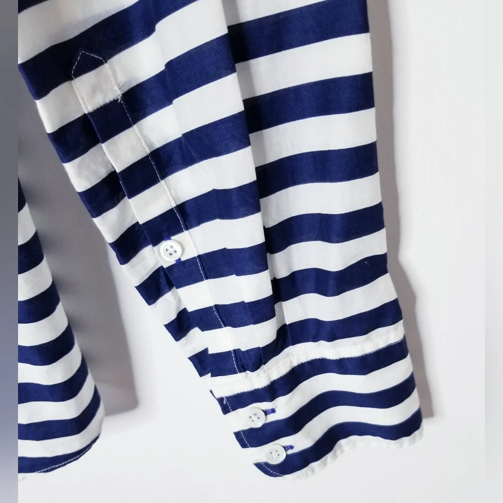 J.Crew Ivory and Navy Stripe Long Sleeve Buttondown Boy Shirt Sz 4